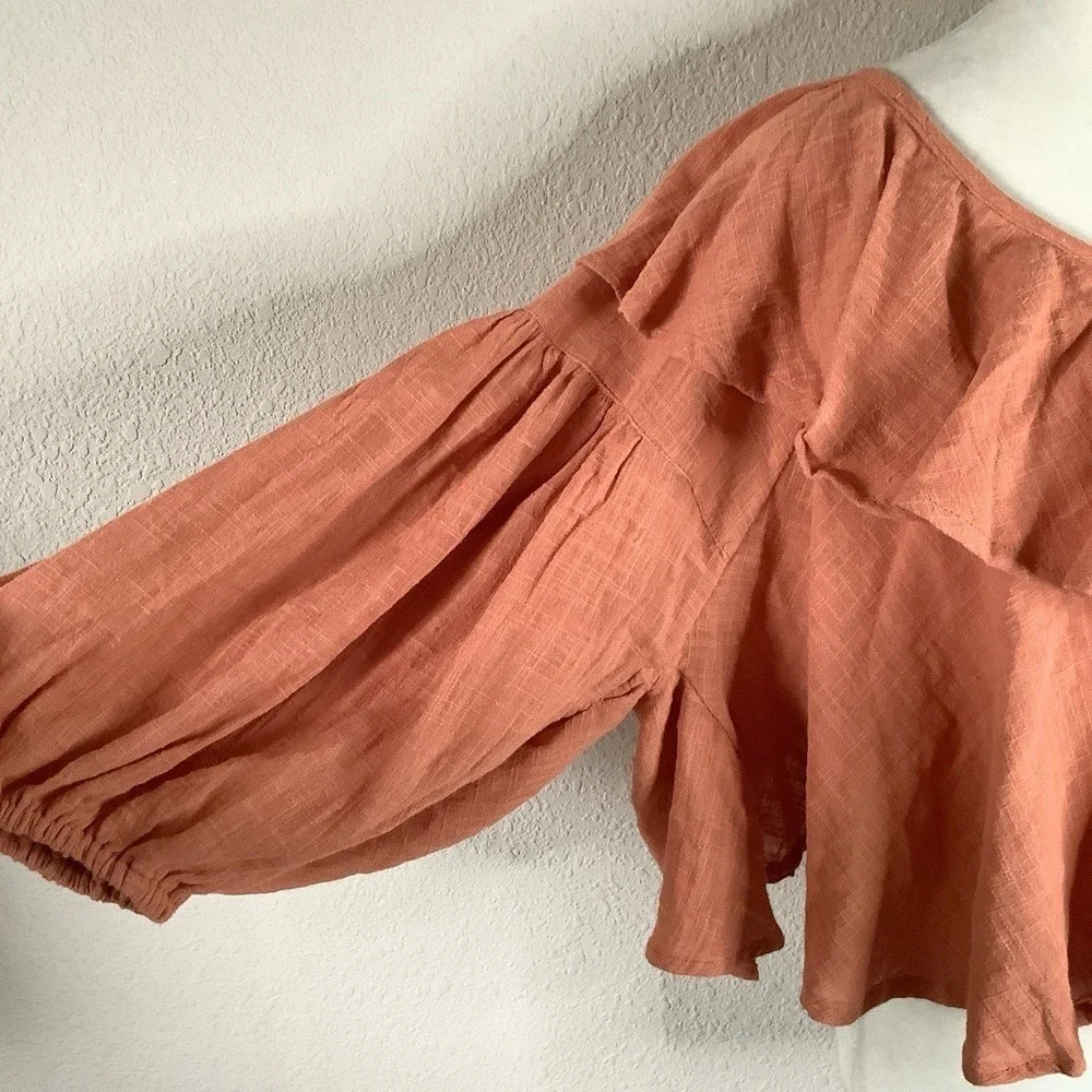 FREE PEOPLE Open Back Ruffle Top NEW Gauze S Boho Peasant Cottagecore Festival